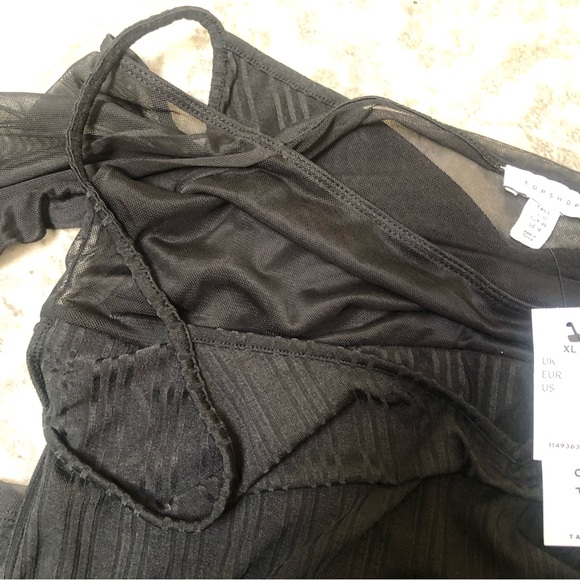 Topshop Tall mesh off the shoulder rib cut out dress in black 🖤 XL / 14 🖤 BNWT - Picture 12 of 14